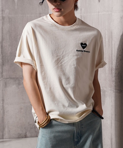 ソイングク ハートクリーム Tシャツ MEMORY】ハートワンポイント刺繍 S/S Tシャツ / Heart one point