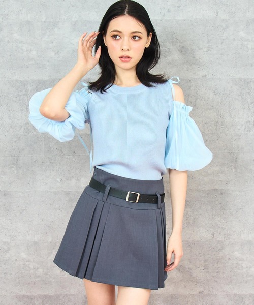 セール】ウエストベルト付サイドプリーツインパン付SK（スカート