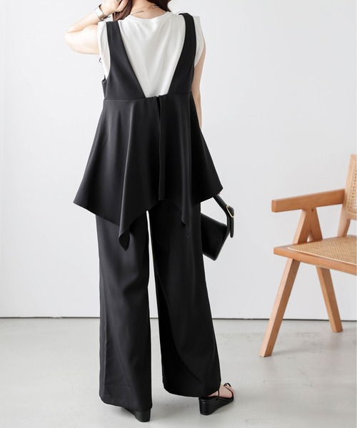 SUGAR BISKET（シュガービスケット）の「ドレープペプラムサロペット（サロペット/オーバーオール・レディース・ブラック/ネイビー/ベージュ/モカ・M/L）」の6枚目の写真