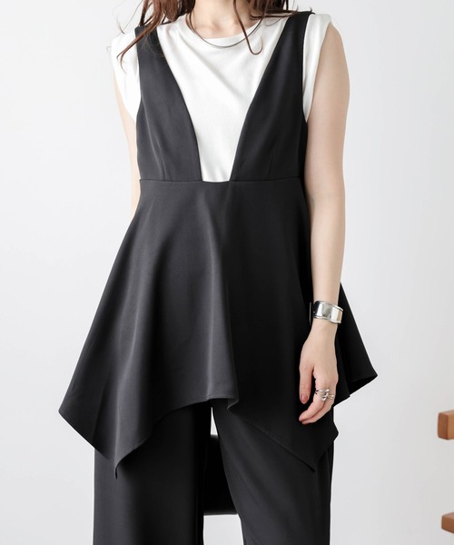 SUGAR BISKET（シュガービスケット）の「ドレープペプラムサロペット（サロペット/オーバーオール・レディース・ブラック/ネイビー/ベージュ/モカ・M/L）」の8枚目の写真