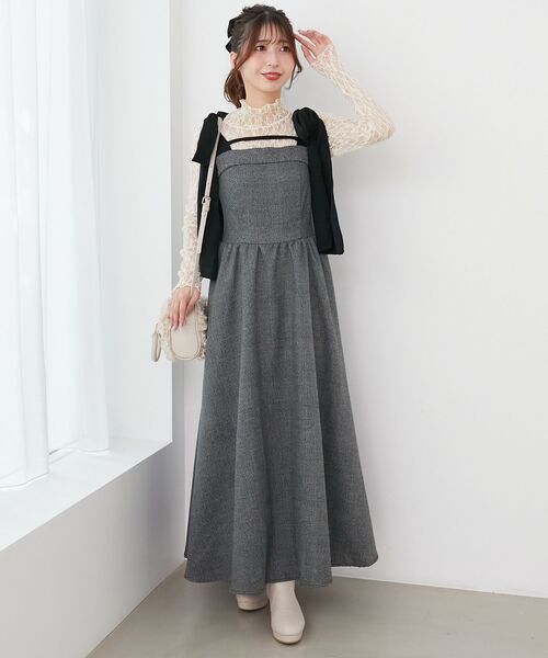 MAJESTIC LEGON（マジェスティックレゴン）の「配色肩リボンワンピース（ワンピース・レディース・ブラック/ベージュ/ベージュ系その他2/グレー系その他・MEDIUM/SMALL/X-SMALL）」の2枚目の写真