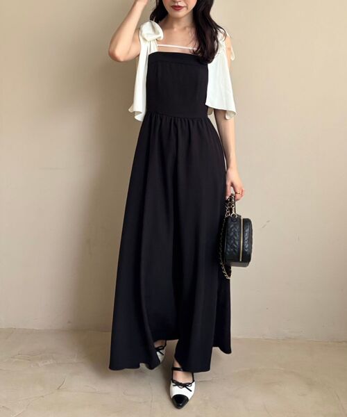 MAJESTIC LEGON（マジェスティックレゴン）の「配色肩リボンワンピース（ワンピース・レディース・ブラック/ベージュ/ベージュ系その他2/グレー系その他・MEDIUM/SMALL/X-SMALL）」の5枚目の写真