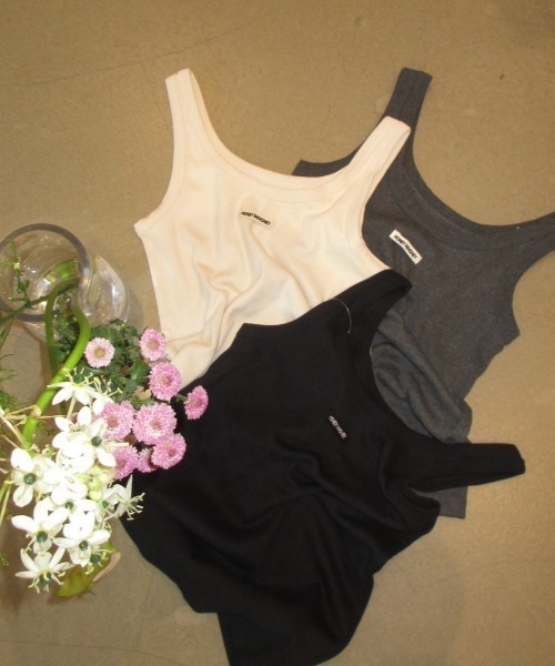 HONEY MI HONEY（ハニーミーハニー）の「logo name rib tank top（タンクトップ・レディース・アイボリー/ブラック/チャコールグレー・FREE）」の6枚目の写真
