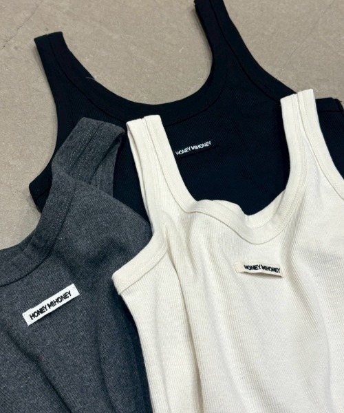 HONEY MI HONEY（ハニーミーハニー）の「logo name rib tank top（タンクトップ・レディース・アイボリー/ブラック/チャコールグレー・FREE）」の9枚目の写真