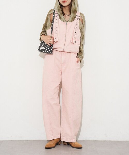 CIAOPANIC（チャオパニック）の「【ANTI WARP /アンチワープ】セパレートデニムオーバーオール（サロペット/オーバーオール・レディース・ピンク/ベージュ/ブルー・LARGE/MEDIUM）」の3枚目の写真