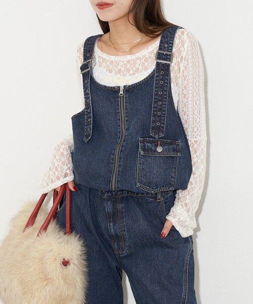 Apolina デニムサロペット オーバーオール アポリナ apolina デニム刺繍サロペット