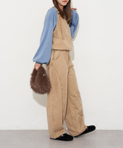 CIAOPANIC（チャオパニック）の「【ANTI WARP /アンチワープ】セパレートデニムオーバーオール（サロペット/オーバーオール・レディース・ピンク/ベージュ/ブルー・LARGE/MEDIUM）」の6枚目の写真