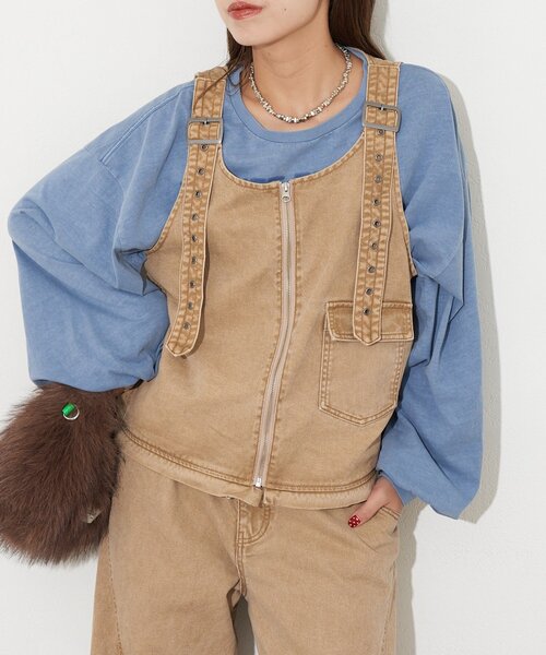 CIAOPANIC（チャオパニック）の「【ANTI WARP /アンチワープ】セパレートデニムオーバーオール（サロペット/オーバーオール・レディース・ピンク/ベージュ/ブルー・LARGE/MEDIUM）」の11枚目の写真