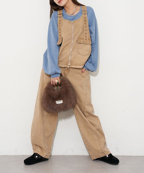 CIAOPANIC（チャオパニック）の「【ANTI WARP /アンチワープ】セパレートデニムオーバーオール（サロペット/オーバーオール・レディース・ピンク/ベージュ/ブルー・LARGE/MEDIUM）」の12枚目の写真