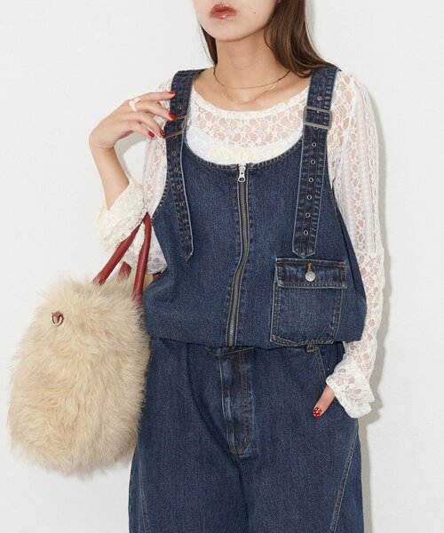 CIAOPANIC（チャオパニック）の「【ANTI WARP /アンチワープ】セパレートデニムオーバーオール（サロペット/オーバーオール・レディース・ピンク/ベージュ/ブルー・LARGE/MEDIUM）」の14枚目の写真