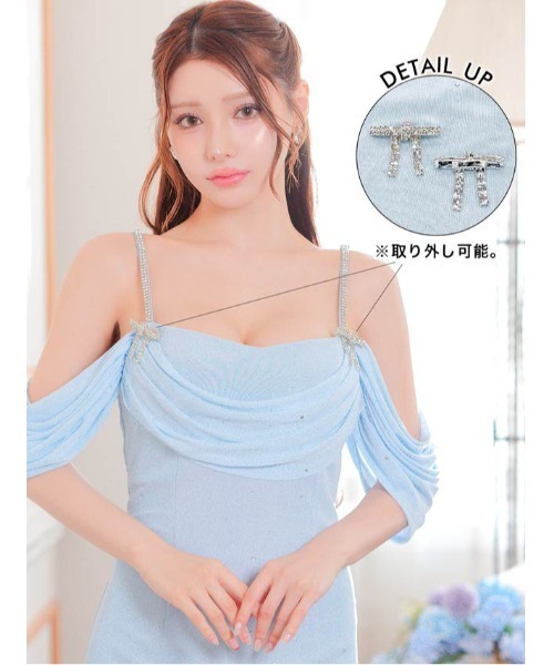 DAZZY(デイジー)の「ドレープ チュール ビジュー リボン キャミソール タイト ミニドレス(ドレス・レディース・ブルー・S/M/L)」の6枚目の写真