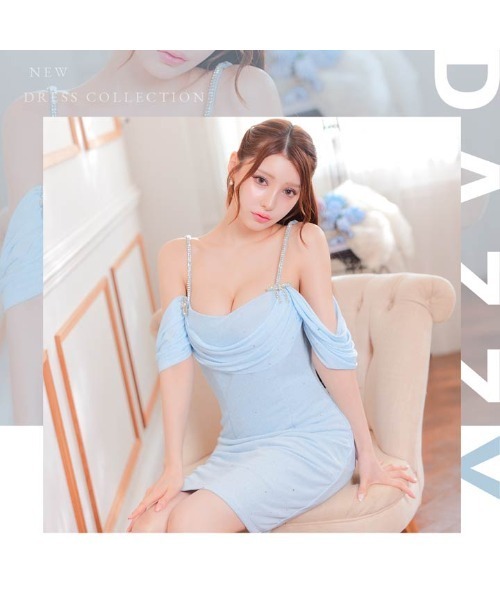 DAZZY(デイジー)の「ドレープ チュール ビジュー リボン キャミソール タイト ミニドレス(ドレス・レディース・ブルー・S/M/L)」の13枚目の写真