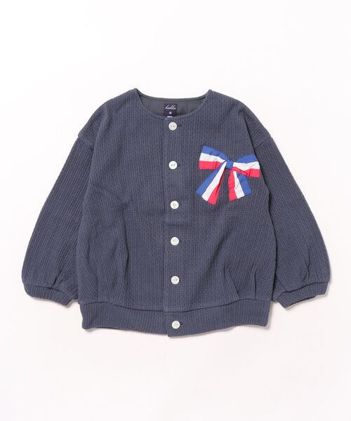 HAKKA KIDS（ハッカキッズ）の「トリコロールリボンカーディガン（カーディガン/ボレロ・キッズ・ネイビー/キナリ・110cm/120cm/130cm/100cm）」の2枚目の写真