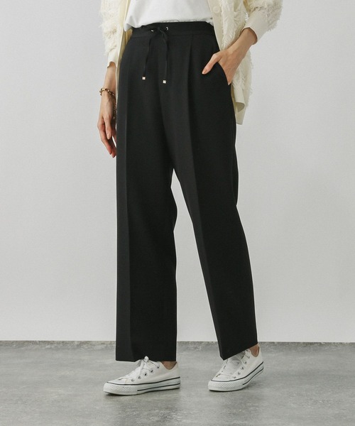 ダークグレー ワークパンツ ストレートレッグ Lace Ladies バックポケット付きウエストタックストレートパンツ