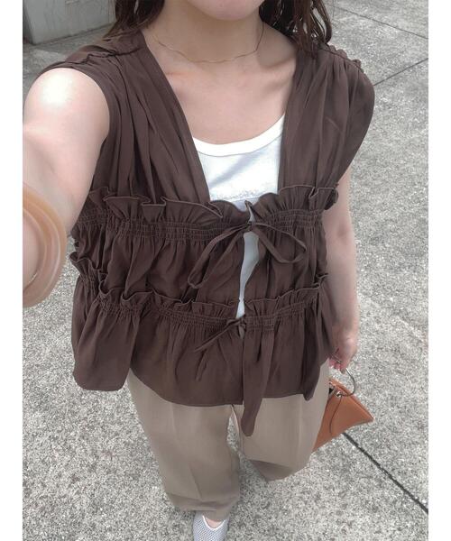 ehka sopo（エヘカソポ）の「◎リボンノースリブラウス（シャツ/ブラウス・レディース・キナリ/ブラウン/ブラック・F）」の3枚目の写真