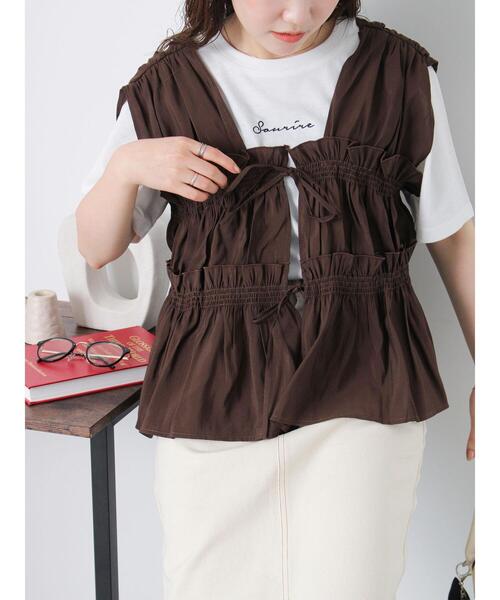 ehka sopo（エヘカソポ）の「◎リボンノースリブラウス（シャツ/ブラウス・レディース・キナリ/ブラウン/ブラック・F）」の4枚目の写真