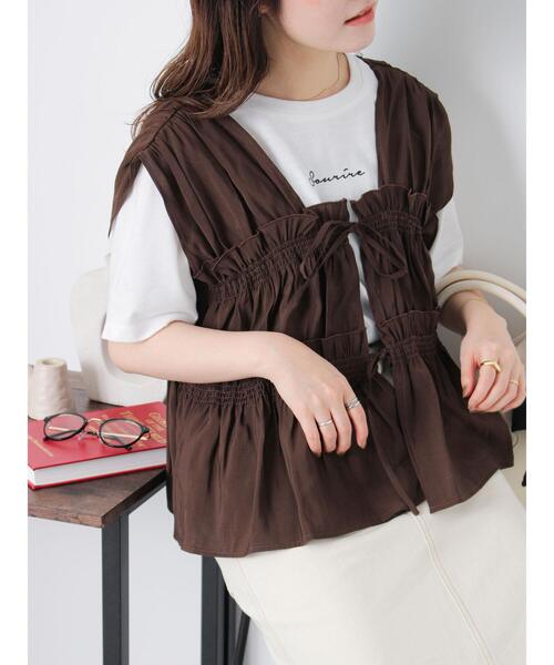 ehka sopo（エヘカソポ）の「◎リボンノースリブラウス（シャツ/ブラウス・レディース・キナリ/ブラウン/ブラック・F）」の5枚目の写真