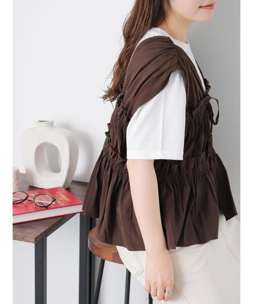 ehka sopo（エヘカソポ）の「◎リボンノースリブラウス（シャツ/ブラウス・レディース・キナリ/ブラウン/ブラック・F）」の6枚目の写真