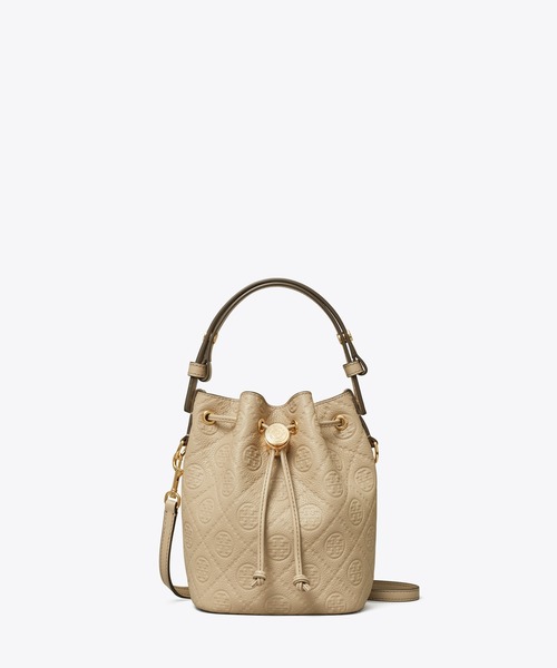 TORY BURCH(トリーバーチ)の「Tモノグラム ペブルド ミニバケットバッグ(ショルダーバッグ・レディース・ブラック/キャメル・ONE SIZE)」の7枚目の写真
