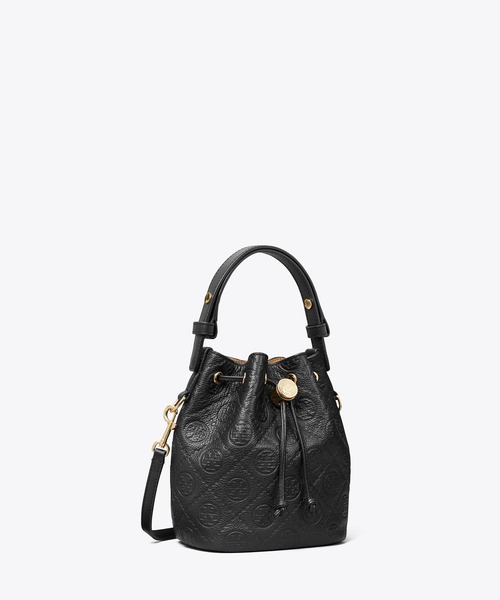 TORY BURCH(トリーバーチ)の「Tモノグラム ペブルド ミニバケットバッグ(ショルダーバッグ・レディース・ブラック/キャメル・ONE SIZE)」の3枚目の写真