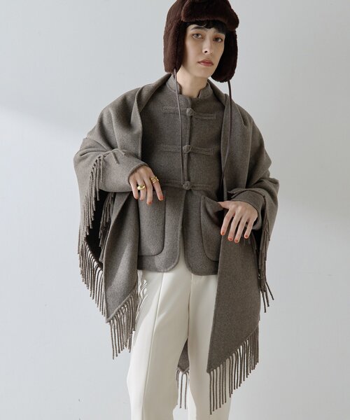 Whim Gazette（ウィムガゼット）の「【Christian AKS】Wool Fringe Stole（ストール/ショール・レディース・モカ/ブラック・FREE）」の2枚目の写真