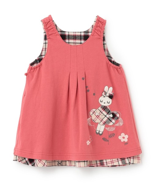 KP（ケーピー）の「チェック×mimiちゃん刺しゅう リバーシブルジャンスカ（ジャンパースカート・キッズ・ブルー/ピンク/ベージュ・90cm/110cm/100cm/120cm/130cm/80ｃｍ）」の14枚目の写真