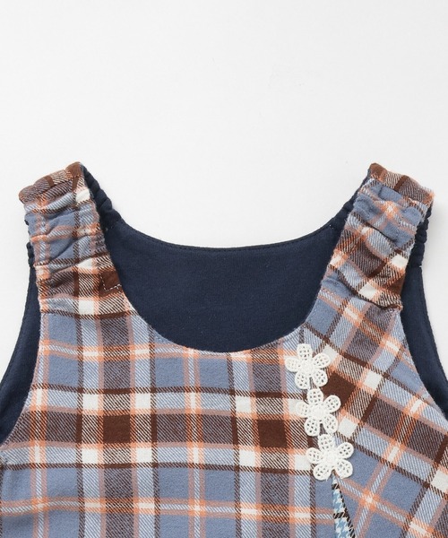 KP（ケーピー）の「チェック×mimiちゃん刺しゅう リバーシブルジャンスカ（ジャンパースカート・キッズ・ブルー/ピンク/ベージュ・90cm/110cm/100cm/120cm/130cm/80ｃｍ）」の17枚目の写真