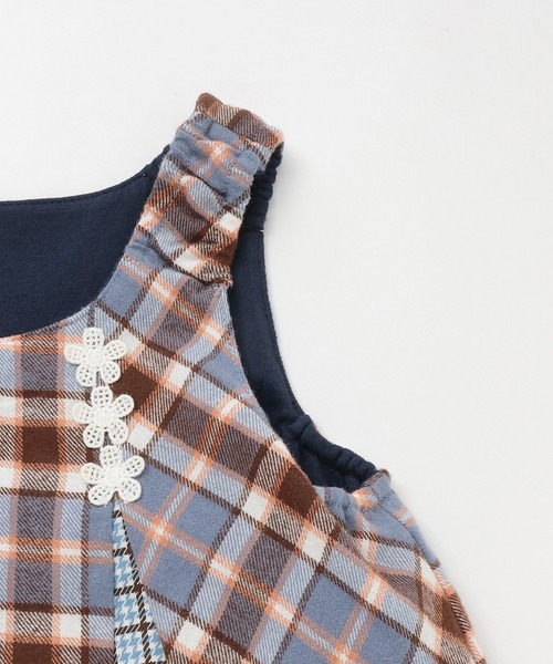 KP（ケーピー）の「チェック×mimiちゃん刺しゅう リバーシブルジャンスカ（ジャンパースカート・キッズ・ブルー/ピンク/ベージュ・90cm/110cm/100cm/120cm/130cm/80ｃｍ）」の18枚目の写真