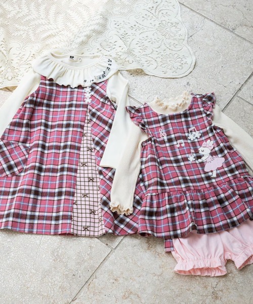 KP（ケーピー）の「チェック×mimiちゃん刺しゅう リバーシブルジャンスカ（ジャンパースカート・キッズ・ブルー/ピンク/ベージュ・90cm/110cm/100cm/120cm/130cm/80ｃｍ）」の11枚目の写真