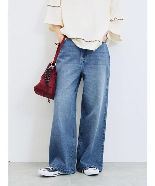 Samansa Mos2 blue(サマンサモスモスブルー)の「【ECO DENIM 】 ワイドストレートパンツ(その他パンツ・レディース・ピンク/ブルー/チャコールグレー・F)」の2枚目の写真