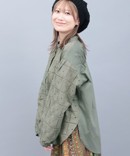 チチカカ（チチカカ）の「レース切替ブラウス（シャツ/ブラウス・レディース・ホワイト/ブラック/カーキ・FREE）」の3枚目の写真