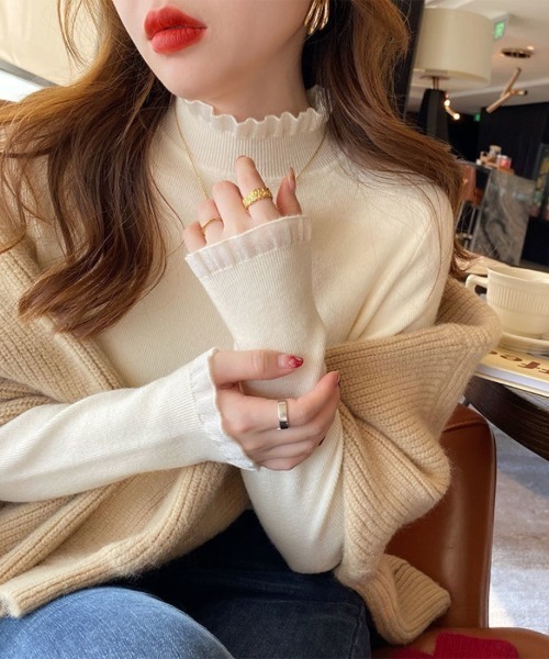 Beststore（ベストストア）の「フリル襟 ニットトップス ハイネックニットセーター（ニット/セーター・レディース・カーキ/アイボリー/ブラック/ブラウン系その他/ホワイト/ブラウン・FREE）」の20枚目の写真