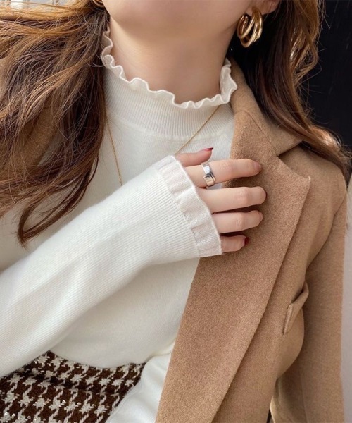 Beststore（ベストストア）の「フリル襟 ニットトップス ハイネックニットセーター（ニット/セーター・レディース・カーキ/アイボリー/ブラック/ブラウン系その他/ホワイト/ブラウン・FREE）」の21枚目の写真