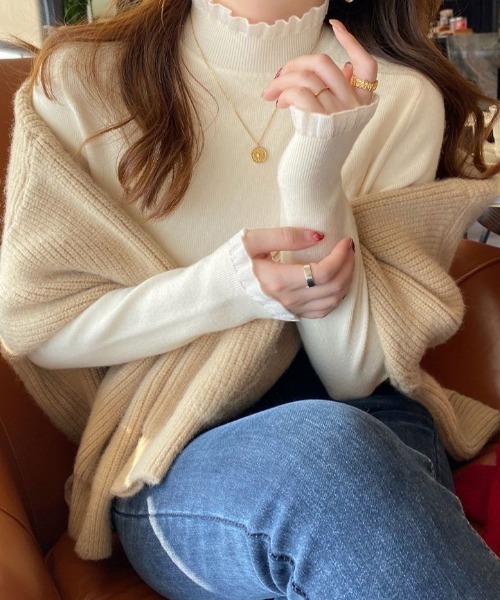 Beststore（ベストストア）の「フリル襟 ニットトップス ハイネックニットセーター（ニット/セーター・レディース・カーキ/アイボリー/ブラック/ブラウン系その他/ホワイト/ブラウン・FREE）」の10枚目の写真