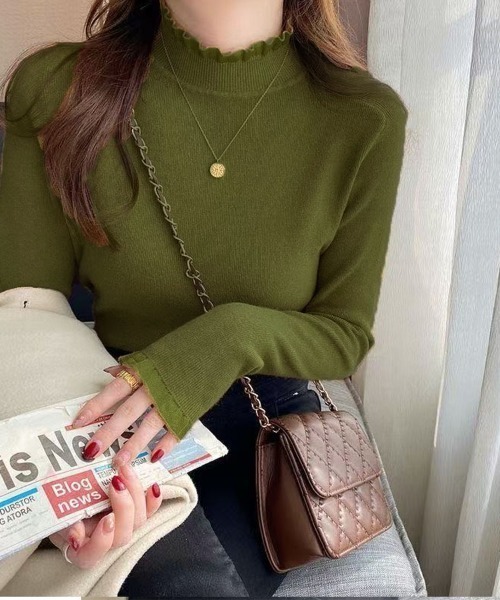 Beststore（ベストストア）の「フリル襟 ニットトップス ハイネックニットセーター（ニット/セーター・レディース・カーキ/アイボリー/ブラック/ブラウン系その他/ホワイト/ブラウン・FREE）」の18枚目の写真