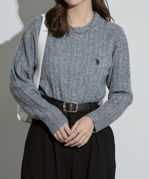 U.S. POLO ASSN.(ユーエスポロアッスン)の「U.S. POLO ASSN./ユーエスポロアッスン ウールクルーケーブルニット 冬服(ニット/セーター・レディース・チャコール/サックスブルー/アイボリー/ピンク/ベージュ・M/L)」の3枚目の写真