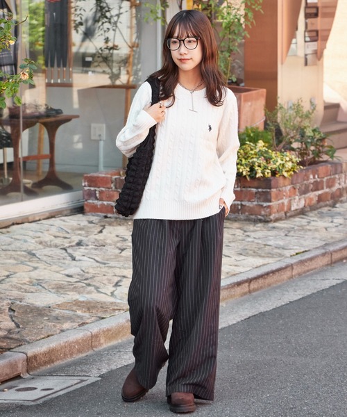 U.S. POLO ASSN.(ユーエスポロアッスン)の「U.S. POLO ASSN./ユーエスポロアッスン ウールクルーケーブルニット 冬服(ニット/セーター・レディース・チャコール/サックスブルー/アイボリー/ピンク/ベージュ・M/L)」の11枚目の写真