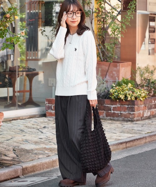 U.S. POLO ASSN.(ユーエスポロアッスン)の「U.S. POLO ASSN./ユーエスポロアッスン ウールクルーケーブルニット 冬服(ニット/セーター・レディース・チャコール/サックスブルー/アイボリー/ピンク/ベージュ・M/L)」の14枚目の写真