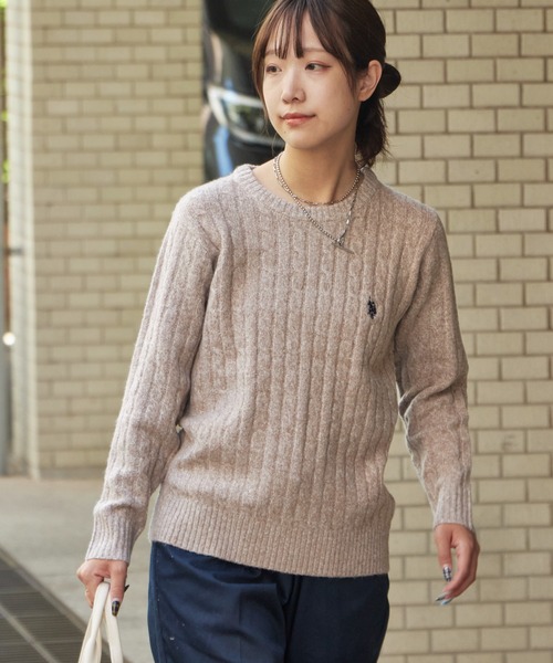 U.S. POLO ASSN.(ユーエスポロアッスン)の「U.S. POLO ASSN./ユーエスポロアッスン ウールクルーケーブルニット 冬服(ニット/セーター・レディース・チャコール/サックスブルー/アイボリー/ピンク/ベージュ・M/L)」の19枚目の写真