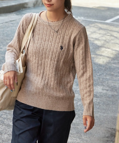 U.S. POLO ASSN.(ユーエスポロアッスン)の「U.S. POLO ASSN./ユーエスポロアッスン ウールクルーケーブルニット 冬服(ニット/セーター・レディース・チャコール/サックスブルー/アイボリー/ピンク/ベージュ・M/L)」の21枚目の写真