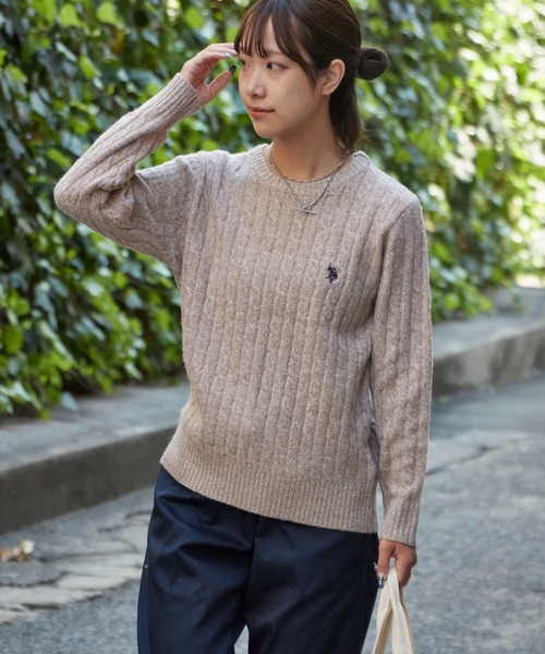 U.S. POLO ASSN.(ユーエスポロアッスン)の「U.S. POLO ASSN./ユーエスポロアッスン ウールクルーケーブルニット 冬服(ニット/セーター・レディース・チャコール/サックスブルー/アイボリー/ピンク/ベージュ・M/L)」の15枚目の写真