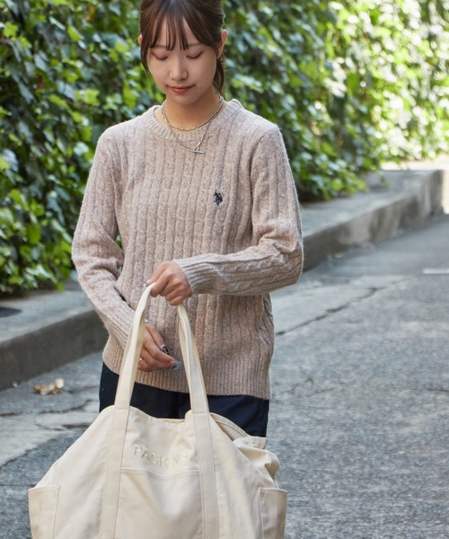 U.S. POLO ASSN.(ユーエスポロアッスン)の「U.S. POLO ASSN./ユーエスポロアッスン ウールクルーケーブルニット 冬服(ニット/セーター・レディース・チャコール/サックスブルー/アイボリー/ピンク/ベージュ・M/L)」の16枚目の写真