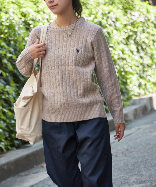 U.S. POLO ASSN.(ユーエスポロアッスン)の「U.S. POLO ASSN./ユーエスポロアッスン ウールクルーケーブルニット 冬服(ニット/セーター・レディース・チャコール/サックスブルー/アイボリー/ピンク/ベージュ・M/L)」の17枚目の写真