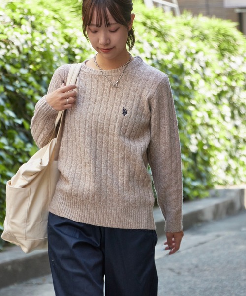 U.S. POLO ASSN.(ユーエスポロアッスン)の「U.S. POLO ASSN./ユーエスポロアッスン ウールクルーケーブルニット 冬服(ニット/セーター・レディース・チャコール/サックスブルー/アイボリー/ピンク/ベージュ・M/L)」の18枚目の写真