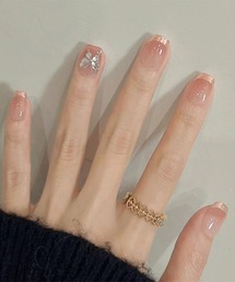 ONEP STAR(ワンピスター)の簡単にネイルチップ ハンドネイルチップ リボンフレンチ(ネイルシール/ネイルチップ)