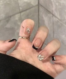 ONEP STAR（ワンピスター）の「簡単にネイルチップ ハンドネイルチップ リボンフレンチ（ネイルシール/ネイルチップ）」