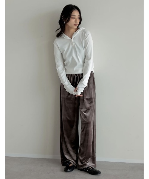 Re:EDIT（リエディ）の「[2025AW COLLECTION][汗じみ防止][UVカット]リブカットソーフーディートップス（パーカー・レディース・ブラック/チャコールグレー/ホワイト/ネイビー・MEDIUM/LARGE）」の10枚目の写真
