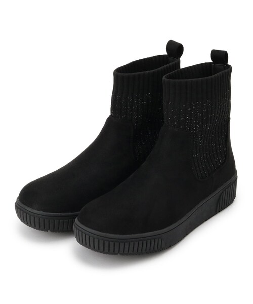 SHOO・LA・RUE（シューラルー）の「【撥水/低反発クッション】すっぽりラクラク はきぐちニットブーツ（ブーツ・レディース・カーキ系4/アイボリー/ブラック/ブラウン系その他/ブラック系7/ピンク系その他/ネイビー系5/キャメル/ワインレッド/ダークブラウン系7・25/35/45/50）」の4枚目の写真