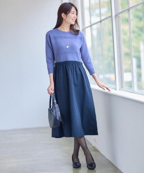 セール】【一枚で着映える◎／セットアップ可】ニット×タフタ