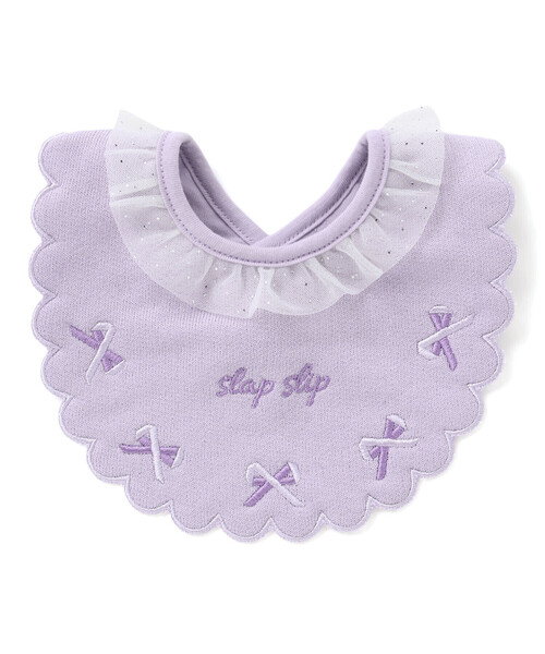 SLAP SLIP BABY（スラップスリップベビー）の「縁刺しゅうスカラップラメチュール襟フリルスタイベビー（スタイ/よだれかけ・キッズ・パープル/ピンク・FREE）」の6枚目の写真